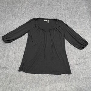 Chicos Top Womens 1 Medium Black 3/4 Sleeve Stretch Pullover Shirt Lightweight